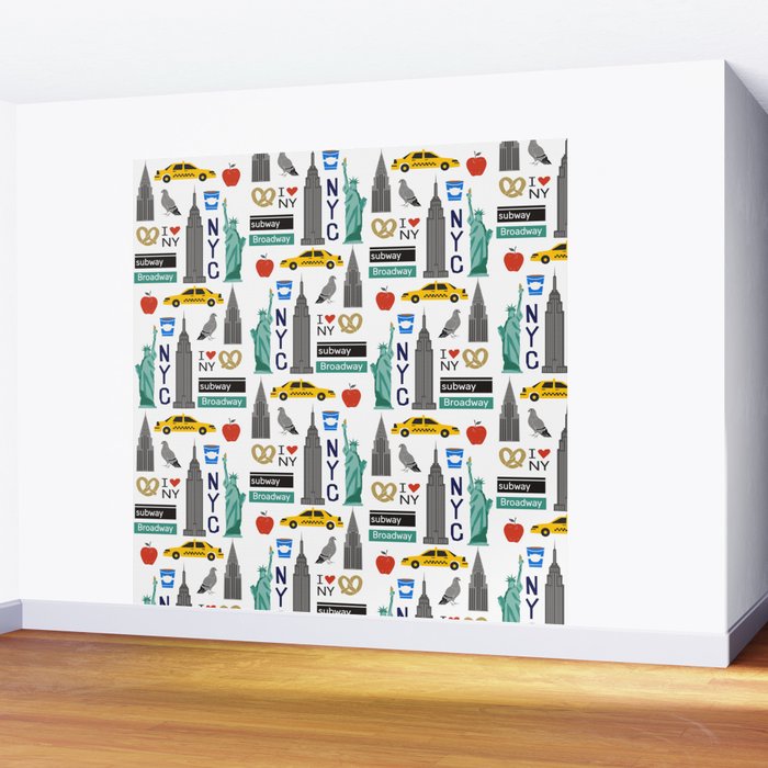 NYC travel pattern fun kids decor boys and girls nursery new york city theme Wall Mural Gallery Image 2