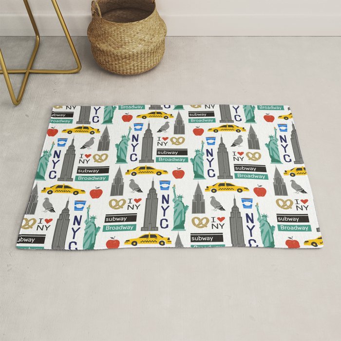 NYC travel pattern fun kids decor boys and girls nursery new york city theme Rug Gallery Image 1