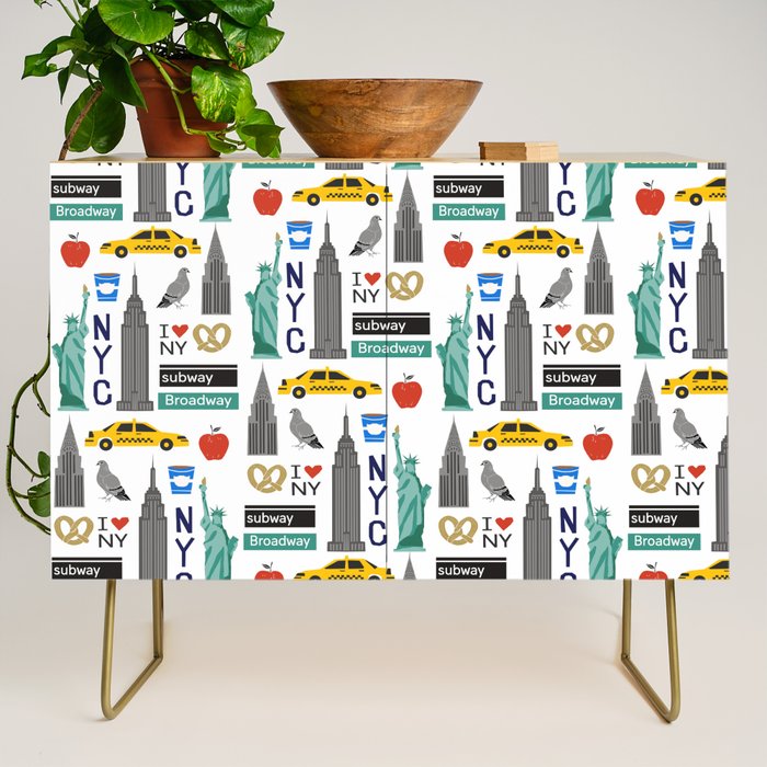 NYC travel pattern fun kids decor boys and girls nursery new york city theme Credenza Gallery Image 1