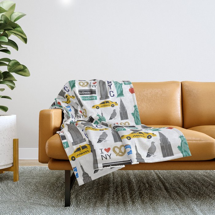 NYC travel pattern fun kids decor boys and girls nursery new york city theme Throw Blanket Gallery Image 1