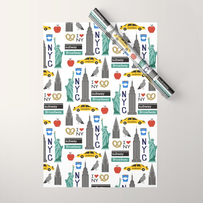 NYC travel pattern fun kids decor boys and girls nursery new york city theme Wrapping Paper Gallery Image 1