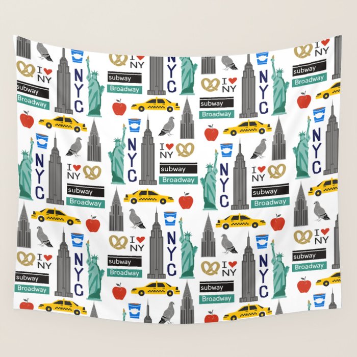 NYC travel pattern fun kids decor boys and girls nursery new york city theme Wall Tapestry Gallery Image 4