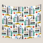 NYC travel pattern fun kids decor boys and girls nursery new york city theme Wall Tapestry Gallery Image 4