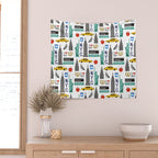 NYC travel pattern fun kids decor boys and girls nursery new york city theme Wall Tapestry Gallery Image 2