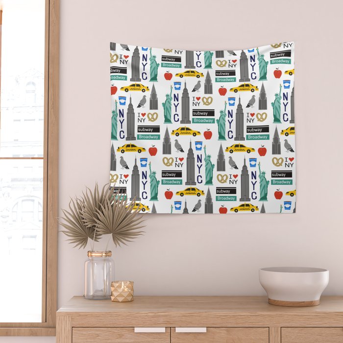 NYC travel pattern fun kids decor boys and girls nursery new york city theme Wall Tapestry Gallery Image 2