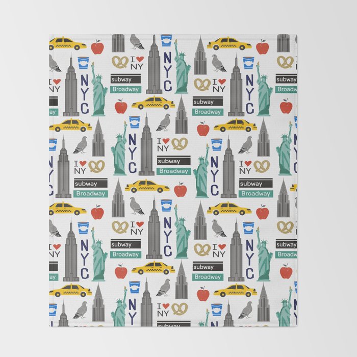 NYC travel pattern fun kids decor boys and girls nursery new york city theme Throw Blanket Gallery Image 2