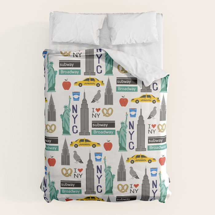 NYC travel pattern fun kids decor boys and girls nursery new york city theme Duvet Cover Gallery Image 1
