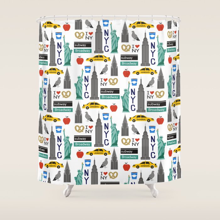 NYC travel pattern fun kids decor boys and girls nursery new york city theme Shower Curtain Gallery Image 1