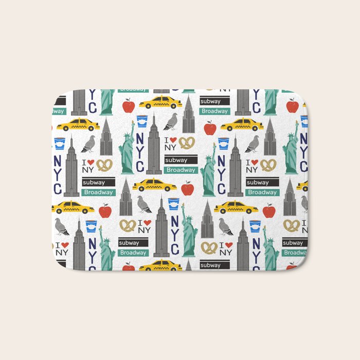 NYC travel pattern fun kids decor boys and girls nursery new york city theme Bath Mat Gallery Image 1