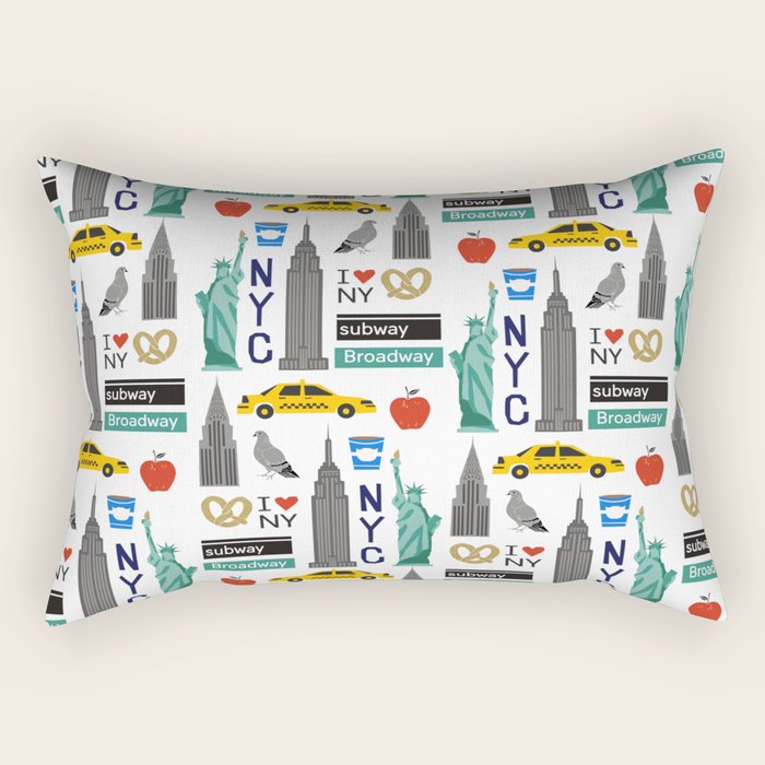 NYC travel pattern fun kids decor boys and girls nursery new york city theme Rectangular Pillow Gallery Image 1