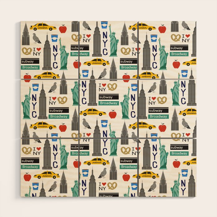 NYC travel pattern fun kids decor boys and girls nursery new york city theme Wood Wall Art Gallery Image 1