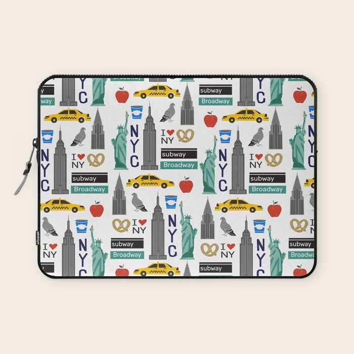 NYC travel pattern fun kids decor boys and girls nursery new york city theme Laptop Sleeve Gallery Image 1
