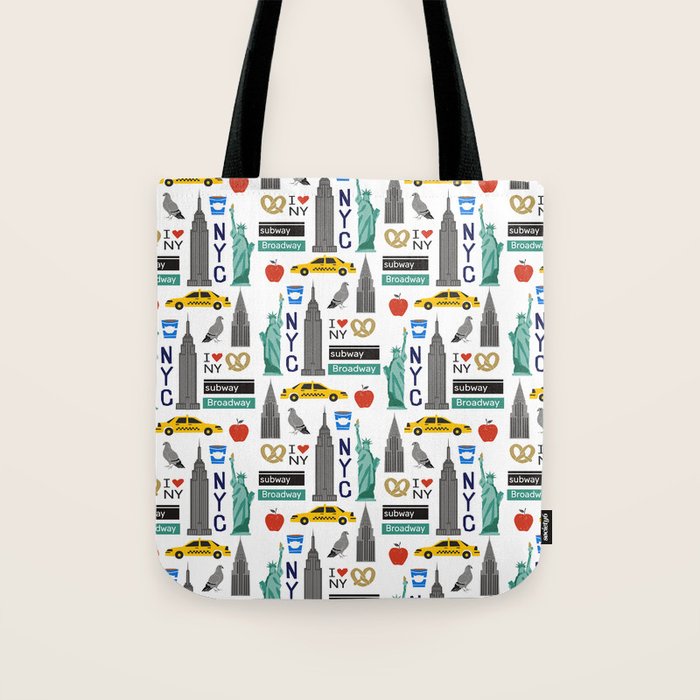 NYC travel pattern fun kids decor boys and girls nursery new york city theme Tote Bag Gallery Image 1