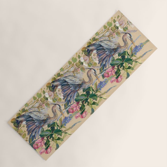 Blue Heron Floral Yoga Mat Gallery Image 1