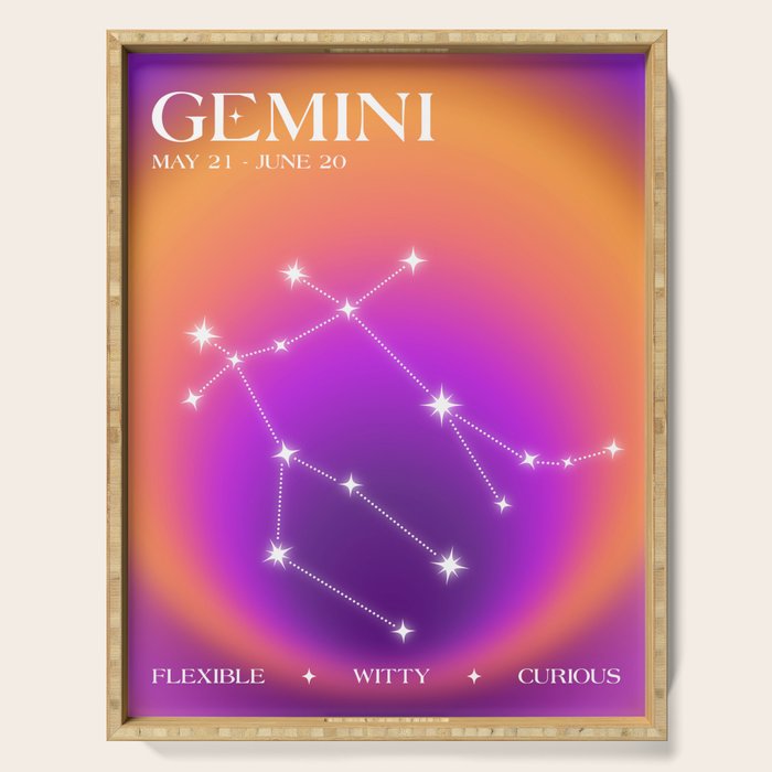 Gemini Star Sign Constellation, Aura Gradient Zodiac Art Serving Tray Gallery Image 1