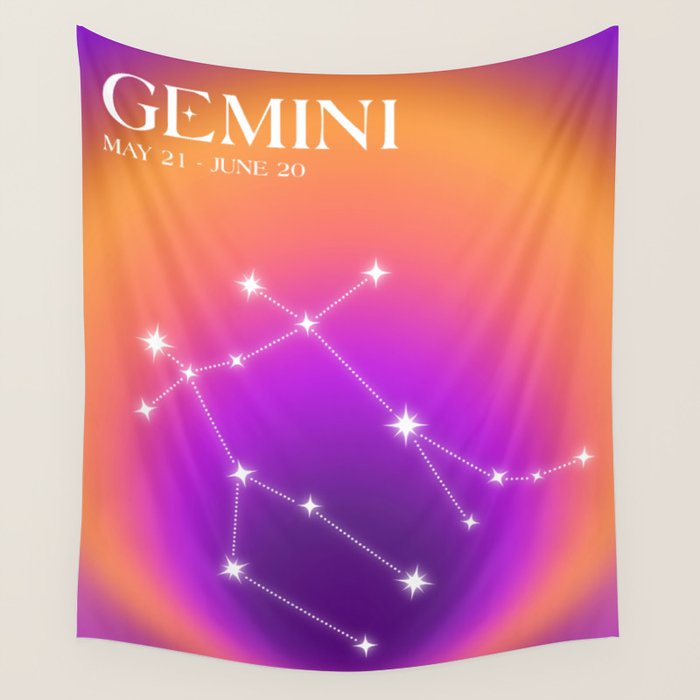Gemini Star Sign Constellation, Aura Gradient Zodiac Art Wall Tapestry Gallery Image 4