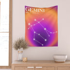 Gemini Star Sign Constellation, Aura Gradient Zodiac Art Wall Tapestry Gallery Image 2