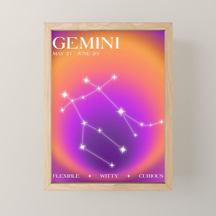 Gemini Star Sign Constellation, Aura Gradient Zodiac Art Mini Art Print Gallery Image 1