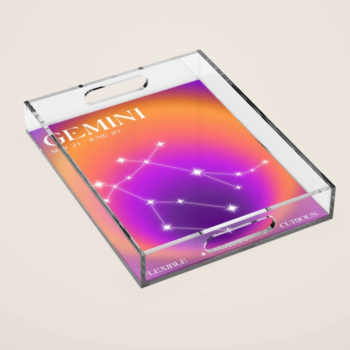 Gemini Star Sign Constellation, Aura Gradient Zodiac Art Acrylic Tray Gallery Image 1