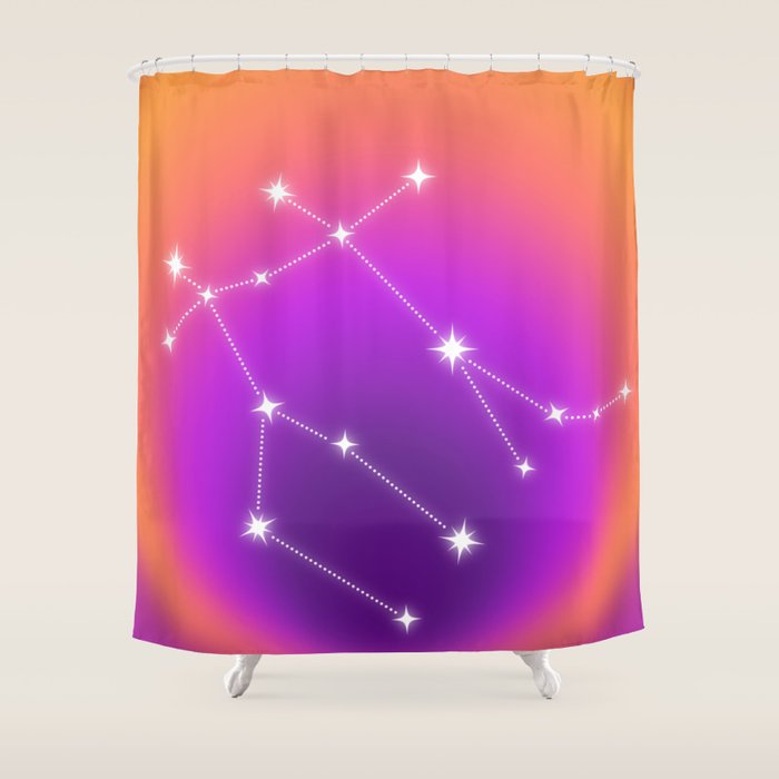 Gemini Star Sign Constellation, Aura Gradient Zodiac Art Shower Curtain Gallery Image 1