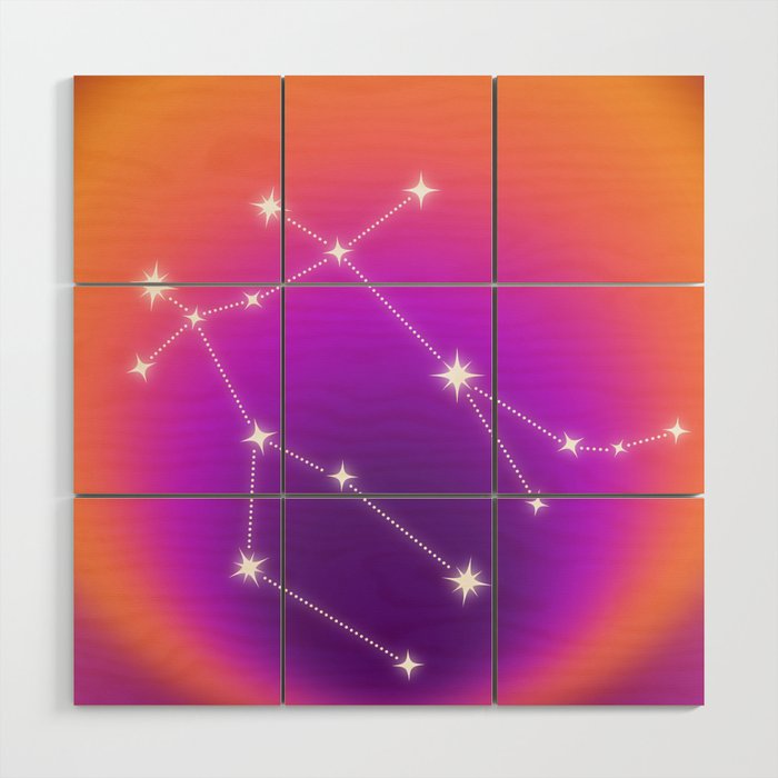 Gemini Star Sign Constellation, Aura Gradient Zodiac Art Wood Wall Art Gallery Image 1