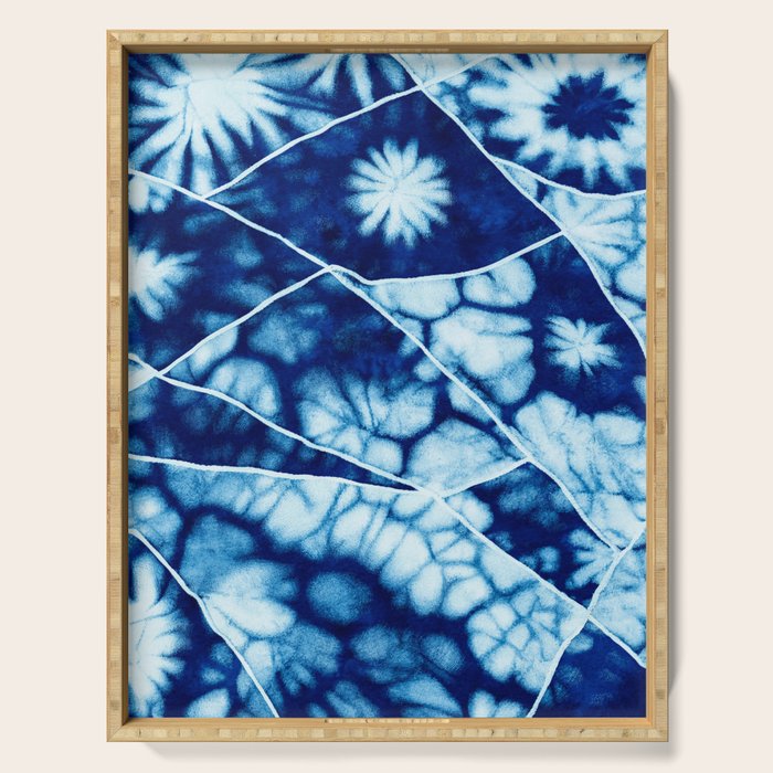 Shibori: Japanese Indigo Tie-Dye Pattern 02 Serving Tray Gallery Image 1