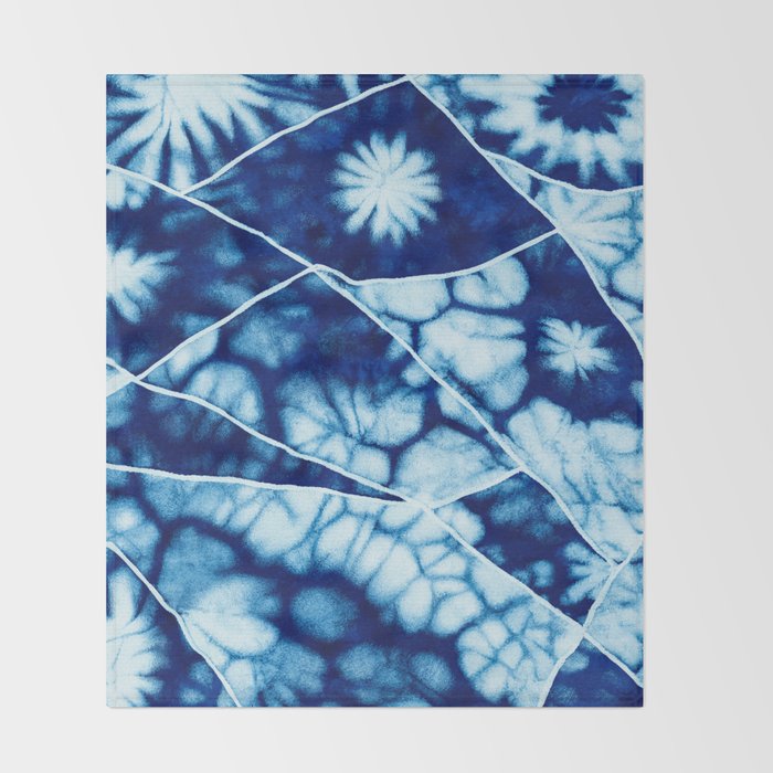 Shibori: Japanese Indigo Tie-Dye Pattern 02 Throw Blanket Gallery Image 2