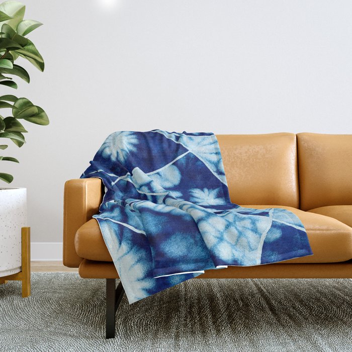 Shibori: Japanese Indigo Tie-Dye Pattern 02 Throw Blanket Gallery Image 1