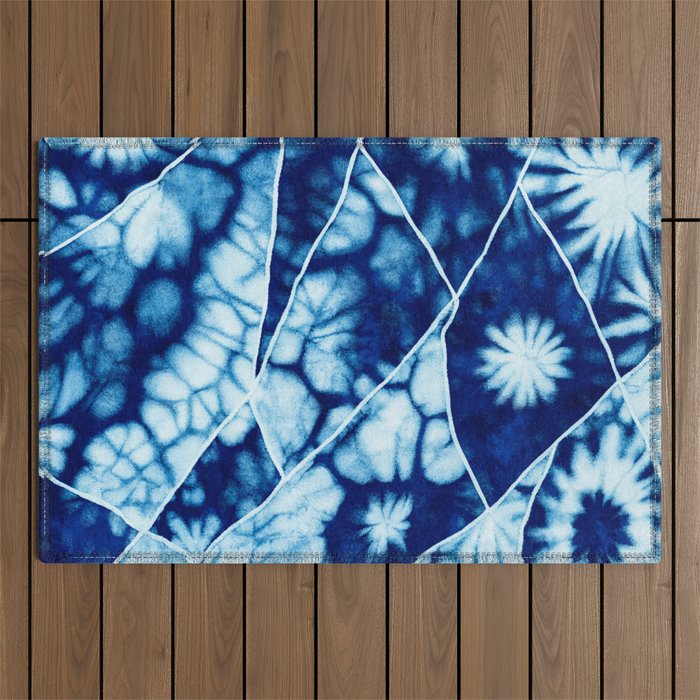 Shibori: Japanese Indigo Tie-Dye Pattern 02 Outdoor Rug Gallery Image 1