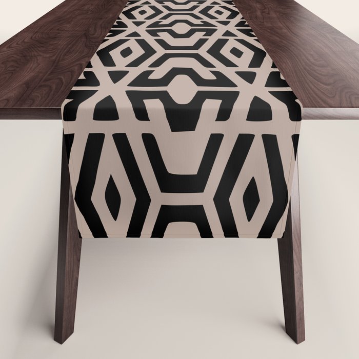 Geometric Art, Aztec Prints, Black and Beige, Wall Art Boho Table Runner Gallery Image 1