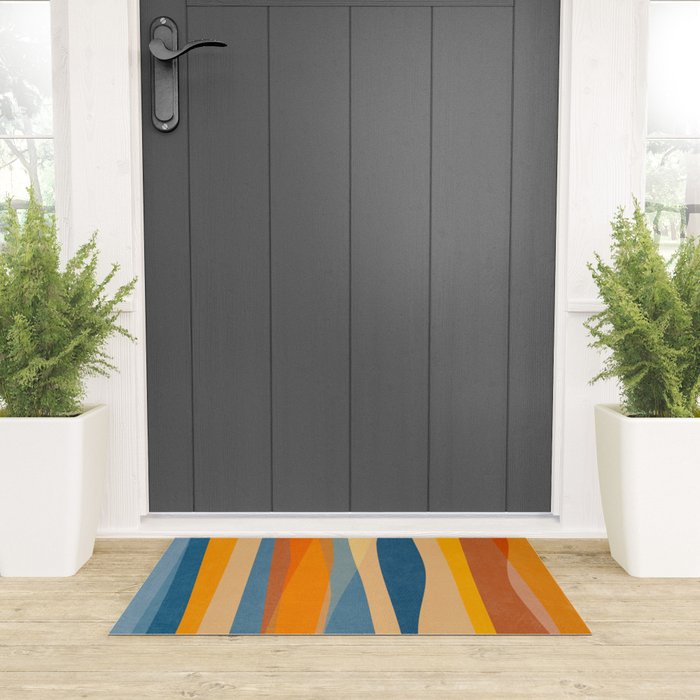 Modern Abstract Shapes Blue Orange Yellow Welcome Mat Gallery Image 3