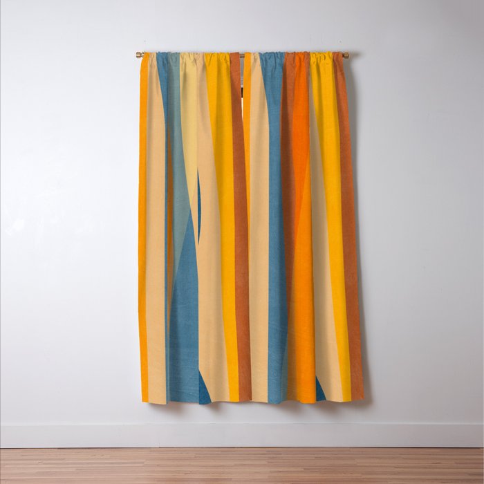Modern Abstract Shapes Blue Orange Yellow Window Curtain Gallery Image 3