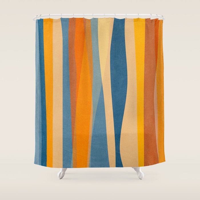 Modern Abstract Shapes Blue Orange Yellow Shower Curtain Gallery Image 1