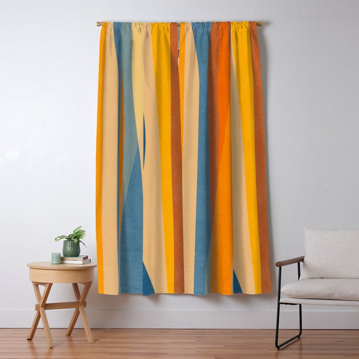 Modern Abstract Shapes Blue Orange Yellow Window Curtain Gallery Image 5