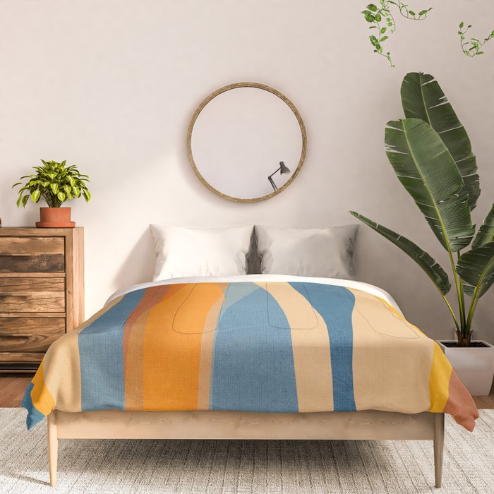 Modern Abstract Shapes Blue Orange Yellow Comforter Gallery Image 3
