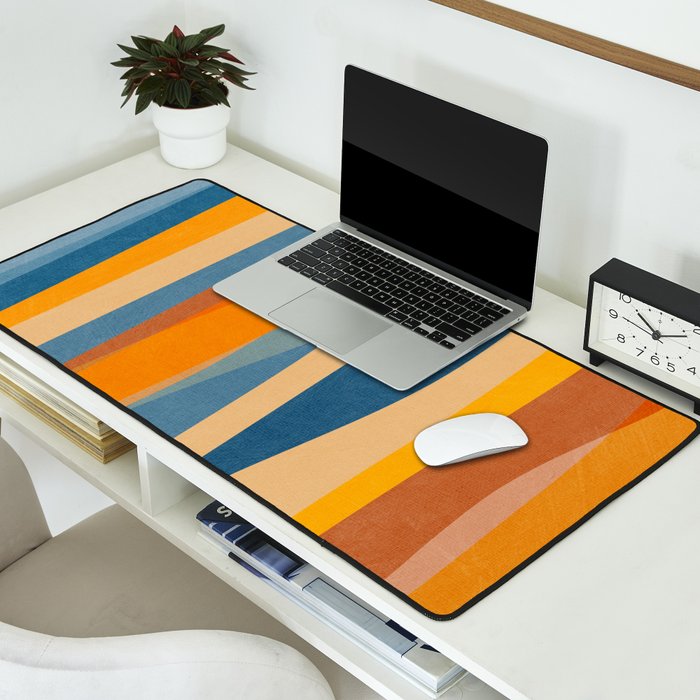 Modern Abstract Shapes Blue Orange Yellow Desk Mat Gallery Image 2