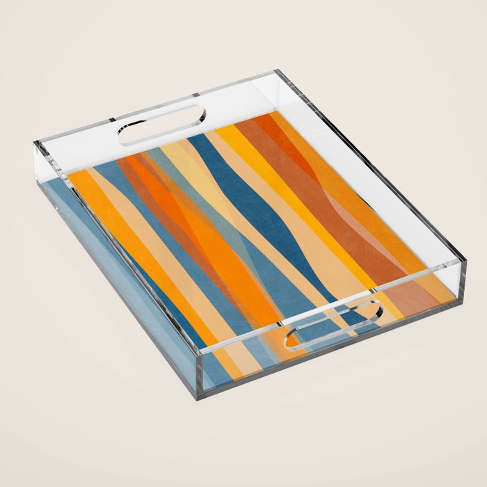 Modern Abstract Shapes Blue Orange Yellow Acrylic Tray Gallery Image 1