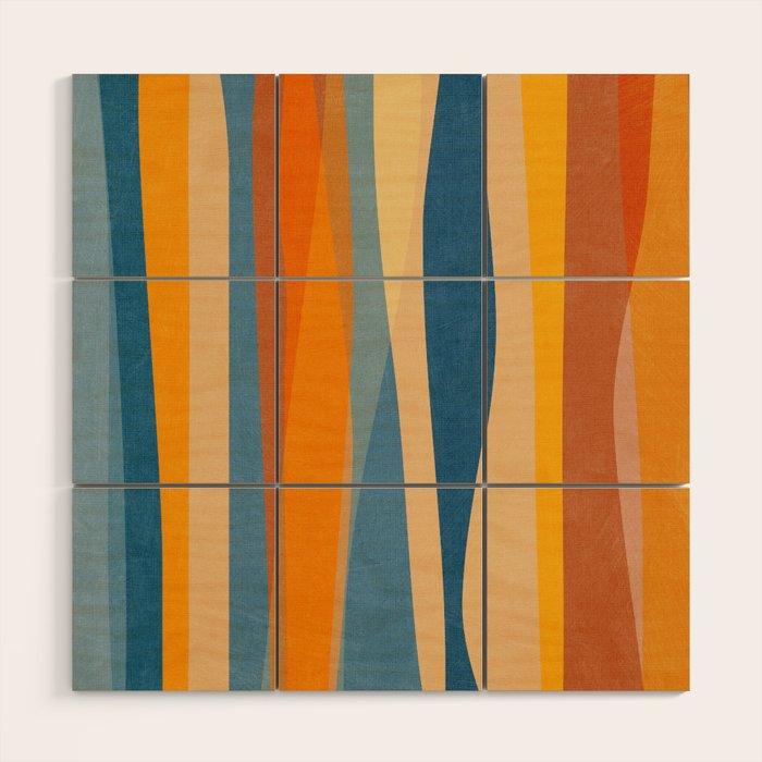 Modern Abstract Shapes Blue Orange Yellow Wood Wall Art Gallery Image 1