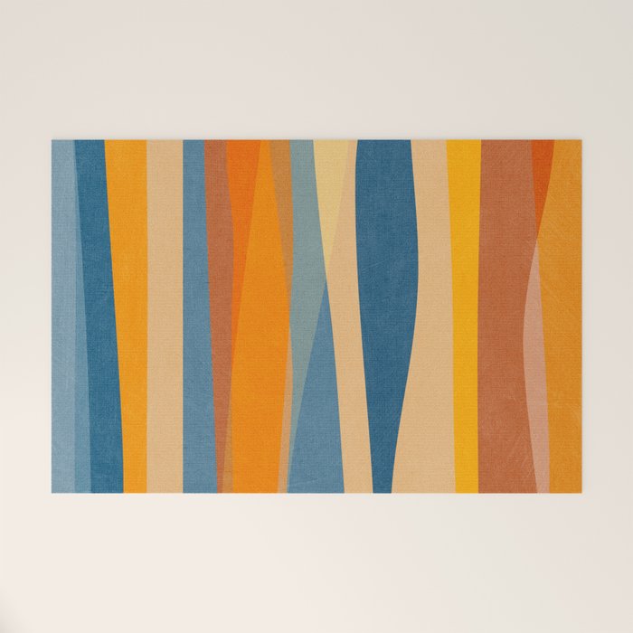 Modern Abstract Shapes Blue Orange Yellow Welcome Mat Gallery Image 1