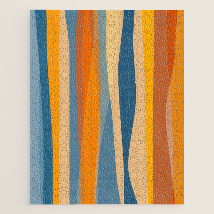 Modern Abstract Shapes Blue Orange Yellow Jigsaw Puzzle Gallery Image 1