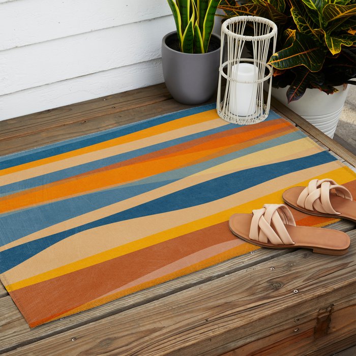 Modern Abstract Shapes Blue Orange Yellow Outdoor Rug Gallery Image 2