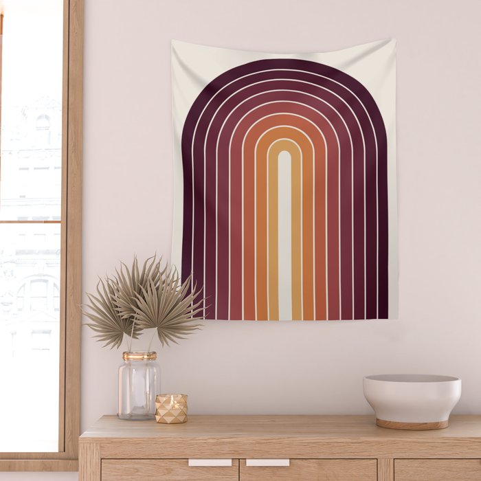 Gradient Arch III Warm Sunset Mid Century Modern Rainbow Wall Tapestry Gallery Image 2