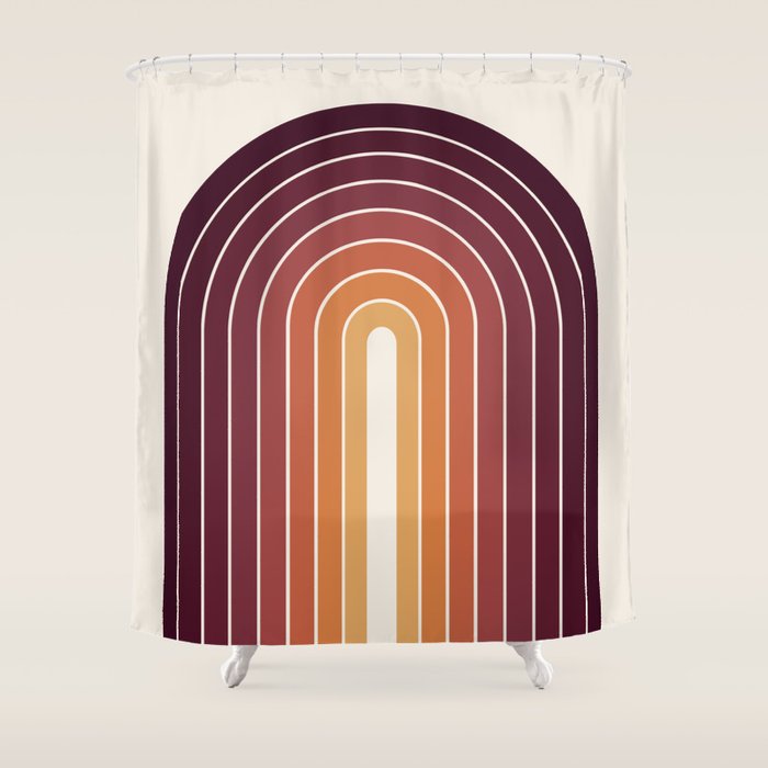 Gradient Arch III Warm Sunset Mid Century Modern Rainbow Shower Curtain Gallery Image 1