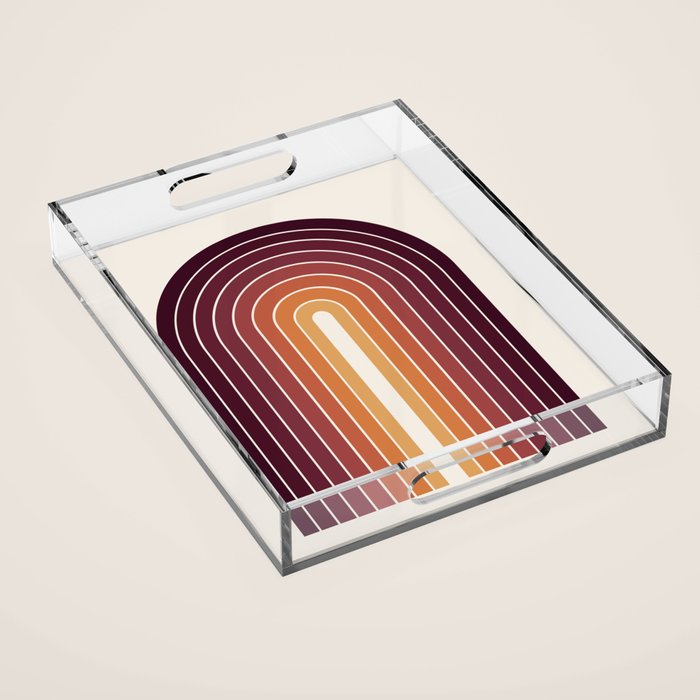 Gradient Arch III Warm Sunset Mid Century Modern Rainbow Acrylic Tray Gallery Image 1