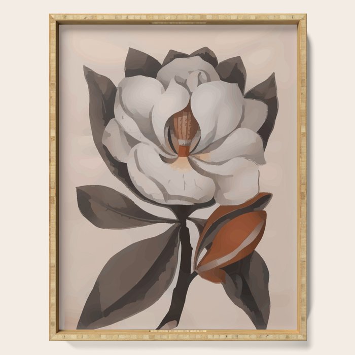 Vintage Magnolia Blossom Botanical Floral Print Serving Tray Gallery Image 1