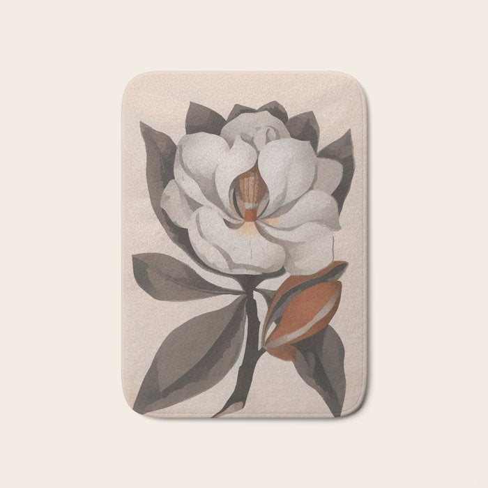 Vintage Magnolia Blossom Botanical Floral Print Bath Mat Gallery Image 1