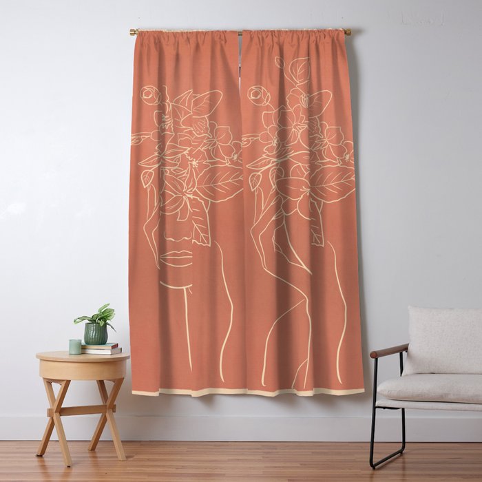 WOMAN WITH FLOWERS 7 Line Art 2 Window Curtain Gallery Image 5