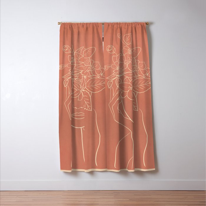 WOMAN WITH FLOWERS 7 Line Art 2 Window Curtain Gallery Image 3