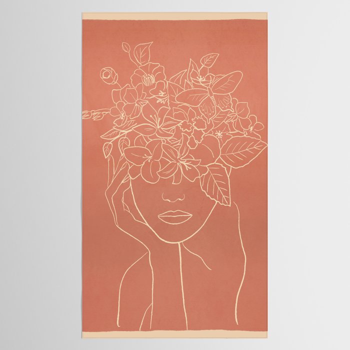 WOMAN WITH FLOWERS 7 Line Art 2 Tablecloth Gallery Image 2