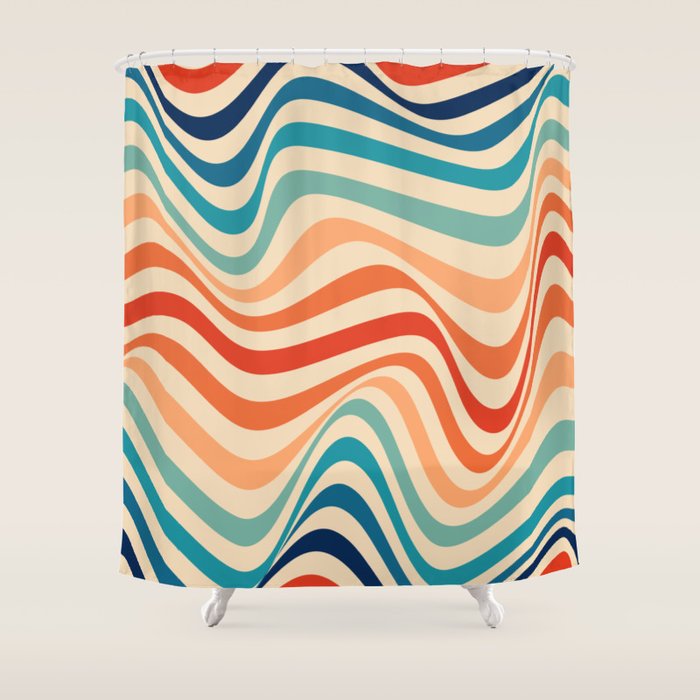 Retro 70s Color Palette | Optical Wave Illusion Shower Curtain Gallery Image 1